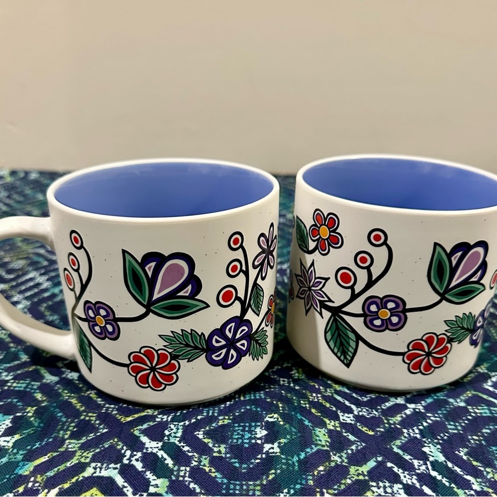 Native Northwest Brand Colorful Ojibwe Floral Coffee Mugs with Lavender Interior